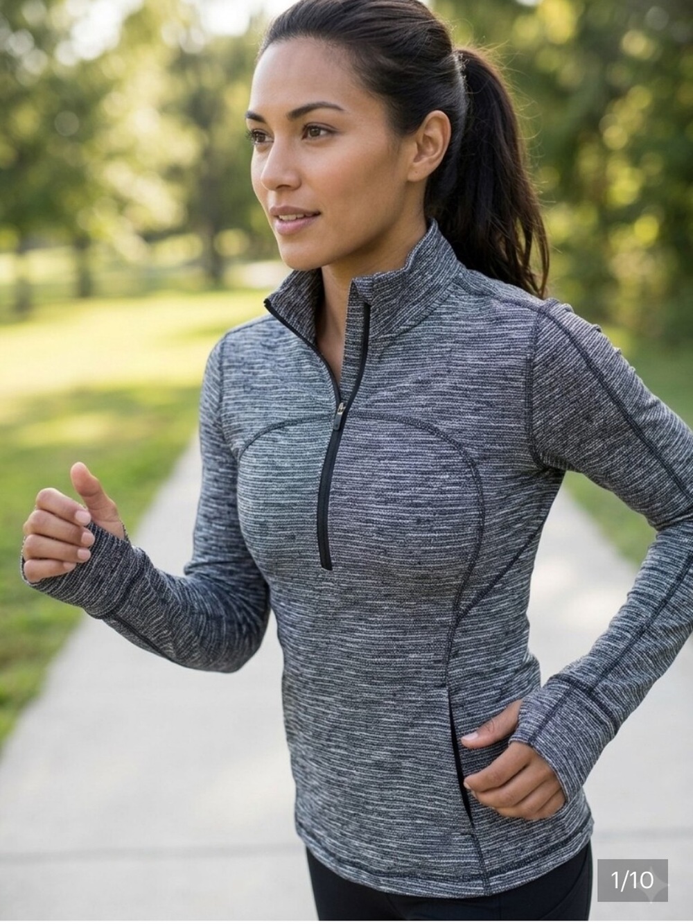 Lululemon Run Briskly 1/2 Zip Coco Pique Black White Slim Fit Womens 10